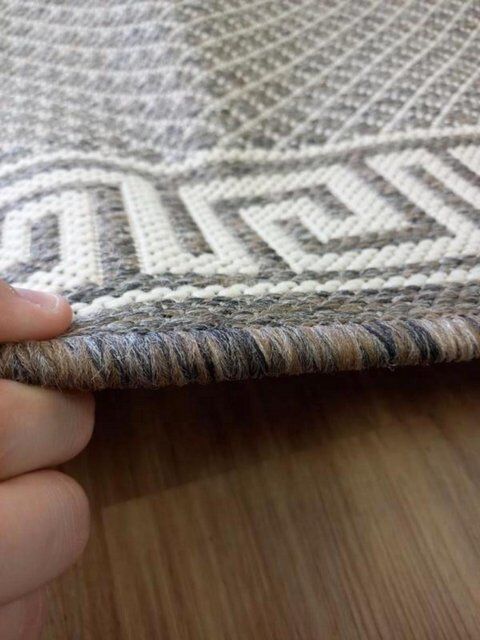 Hall Runner Flatweave 67 or 80cm wide Dahab Taupe Linen Rubber Backed By the Meter Greek Key