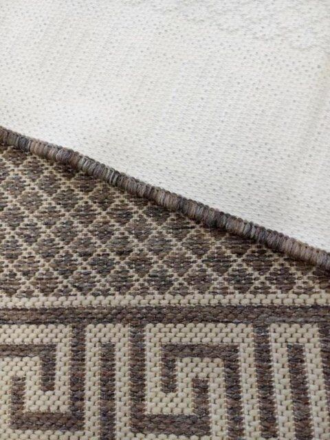 Hall Runner Flatweave 67 or 80cm wide Dahab Taupe Linen Rubber Backed By the Meter Greek Key