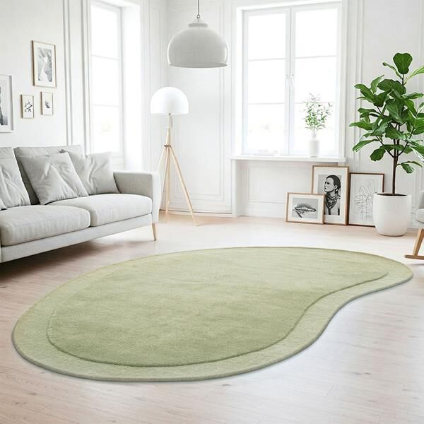 Green Sculptured Designer Corva Wool Floor Rug 12mm Thick