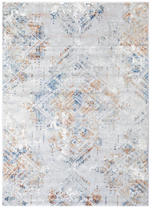 Non-Slip Washable Recyclable Luscious Grey Rust Blue Modern Woven Floor Rug