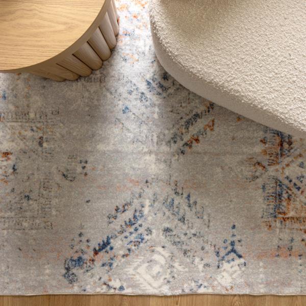 Non-Slip Washable Recyclable Luscious Grey Rust Blue Modern Woven Floor Rug