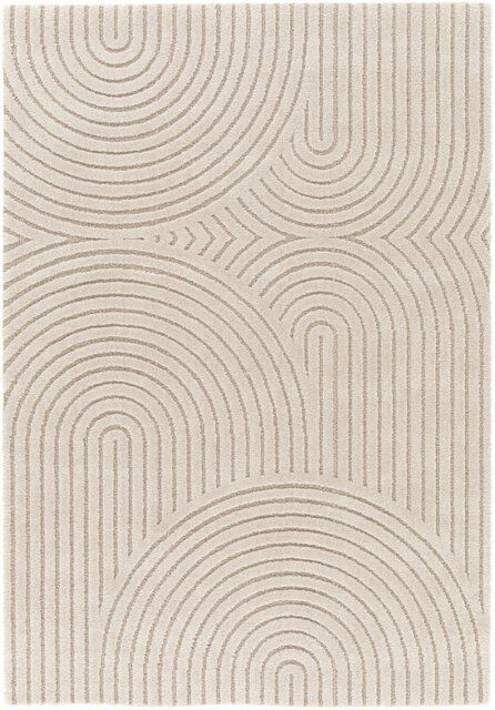 Contemporary Encompass Textured Beige Rake Lines Area Rug