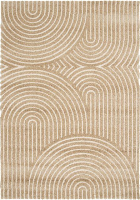 Contemporary Encompass Textured Beige Cream Rake Lines Area Rug
