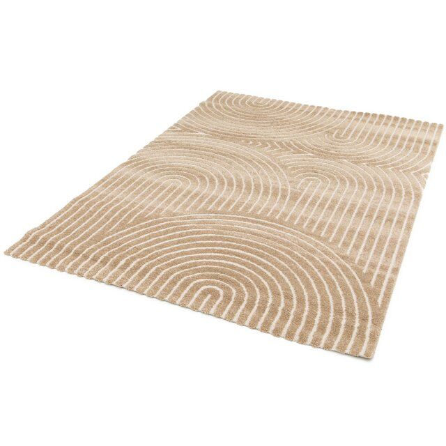 Contemporary Encompass Textured Beige Cream Rake Lines Area Rug