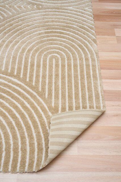 Contemporary Encompass Textured Beige Cream Rake Lines Area Rug
