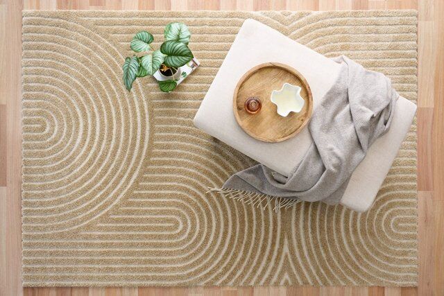 Contemporary Encompass Textured Beige Cream Rake Lines Area Rug