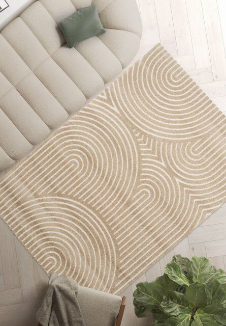 Contemporary Encompass Textured Beige Cream Rake Lines Area Rug