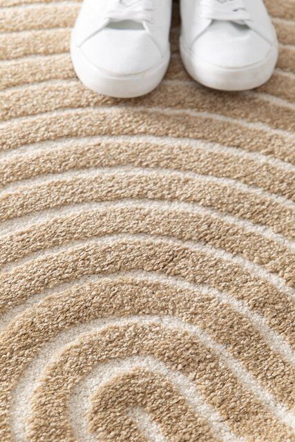 Contemporary Encompass Textured Beige Cream Rake Lines Area Rug