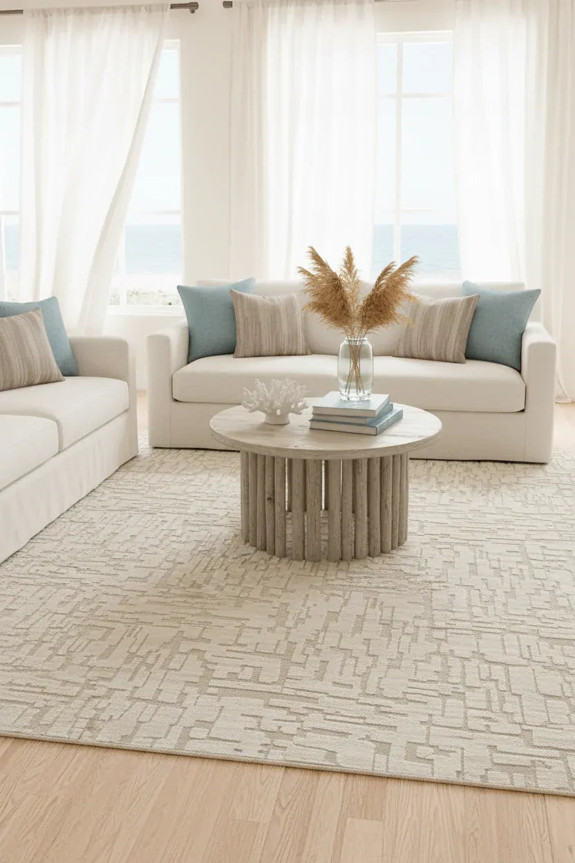 Super Soft Feel Cream Beige Maze Desire 14mm Thick Contemporary Floor Area Rugs