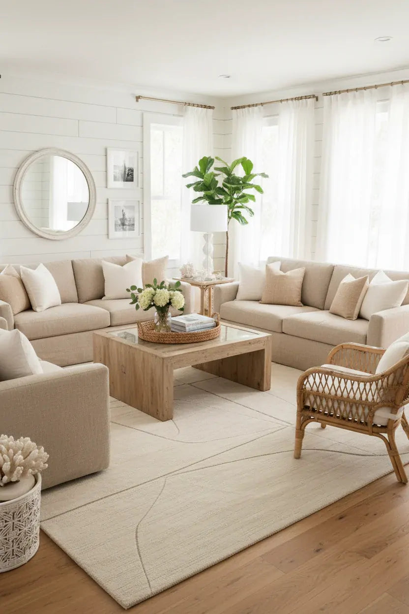 Super Soft Feel Cream Beige Lines Desire 14mm Thick Contemporary Floor Area Rugs