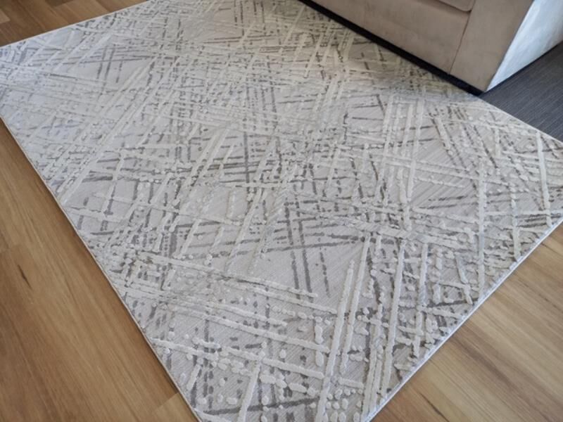 Super Soft Feel Fibers V Lines France Latte 10mm Thick Abstract Floor Area Rugs