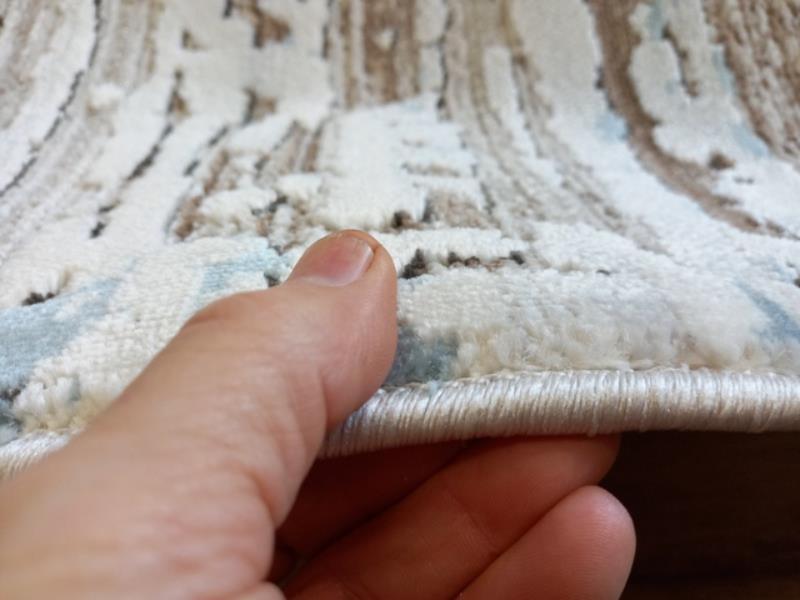 Super Soft Feel Fibers Worn Lines France Cream Blue 10mm Thick Abstract Floor Area Rugs
