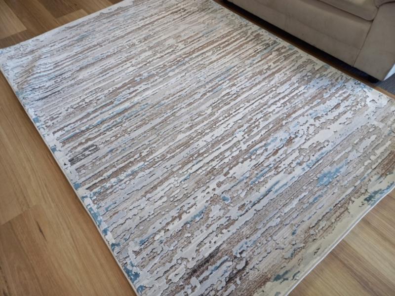 Super Soft Feel Fibers Worn Lines France Cream Blue 10mm Thick Abstract Floor Area Rugs