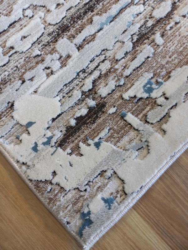 Super Soft Feel Fibers Worn Lines France Cream Blue 10mm Thick Abstract Floor Area Rugs
