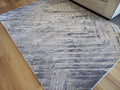 Super Soft Feel Fibers V Lines France Grey Cream 10mm Thick Abstract Floor Area Rugs