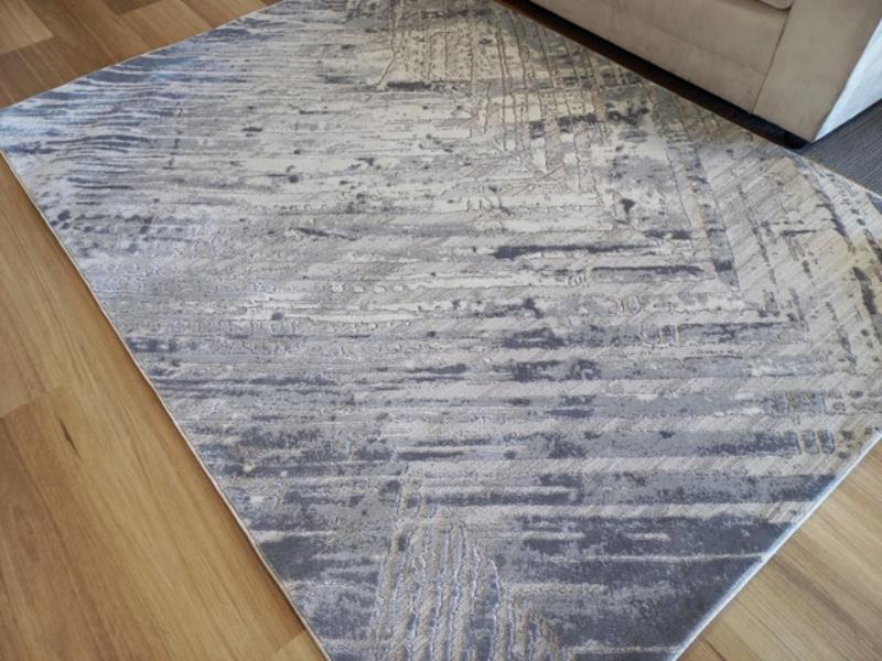 Super Soft Feel Fibers V Lines France Grey Cream 10mm Thick Abstract Floor Area Rugs