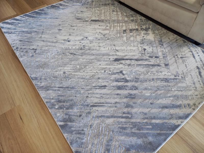 Super Soft Feel Fibers V Lines France Grey Cream 10mm Thick Abstract Floor Area Rugs