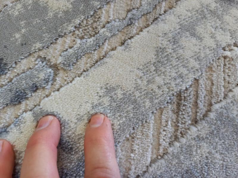 Super Soft Feel Fibers V Lines France Grey Cream 10mm Thick Abstract Floor Area Rugs