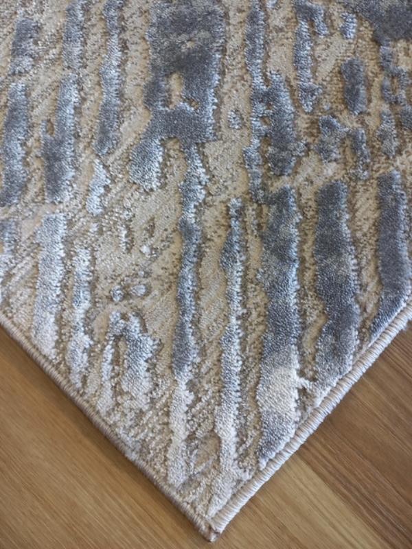 Super Soft Feel Fibers V Lines France Grey Cream 10mm Thick Abstract Floor Area Rugs