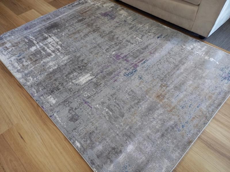 Soft Feel Fibers Worn Abstract Look Grey Blue Purple 10mm Thick Floor Area Rugs