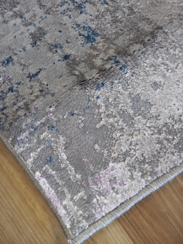 Soft Feel Fibers Worn Abstract Look Grey Blue Purple 10mm Thick Floor Area Rugs