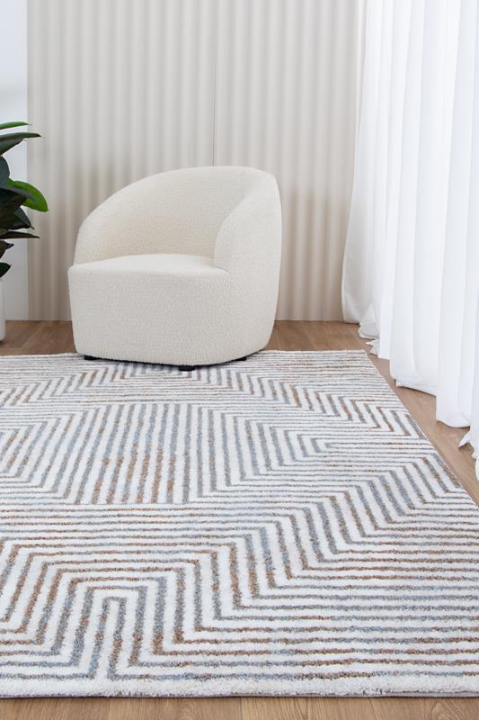 Luscious n Thick Geometric Cream Grey Modern Woven Serendipity 15mm Thick Floor Rug