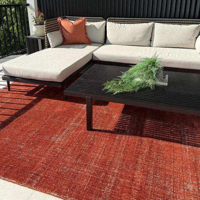 Luxury Indoor Outdoor Recycled Polyester Haven Burnt Terracotta Floor Rug