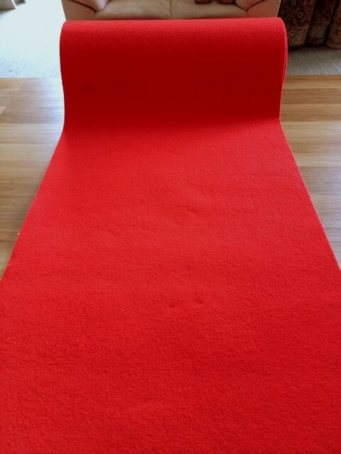 Hire of Red Rubber Backed Carpet Runner 1.35m x 6m, 8m, 10m or 12m long for Weddings or Events