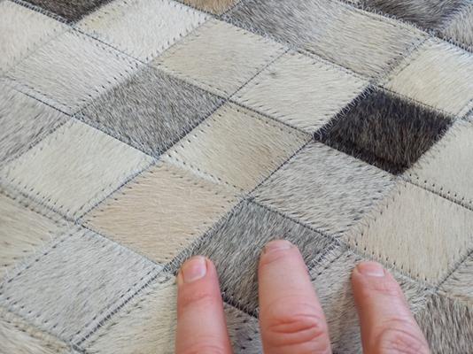 Patchwork Grey Beige Black Diamonds Cowhide Floor Rug 4mm Thick
