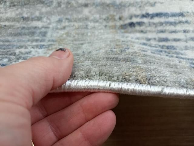 Super Soft Feel Fibers Lines Raj Cream Blue 10mm Thick Abstract Floor Area Rugs