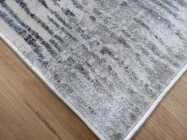 Super Soft Feel Fibers Lines Raj Cream Blue 10mm Thick Abstract Floor Area Rugs