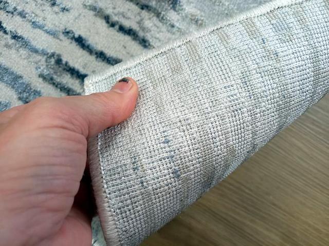 Super Soft Feel Fibers Lines Raj Cream Blue 10mm Thick Abstract Floor Area Rugs