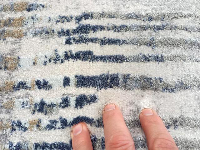 Super Soft Feel Fibers Lines Raj Cream Blue 10mm Thick Abstract Floor Area Rugs