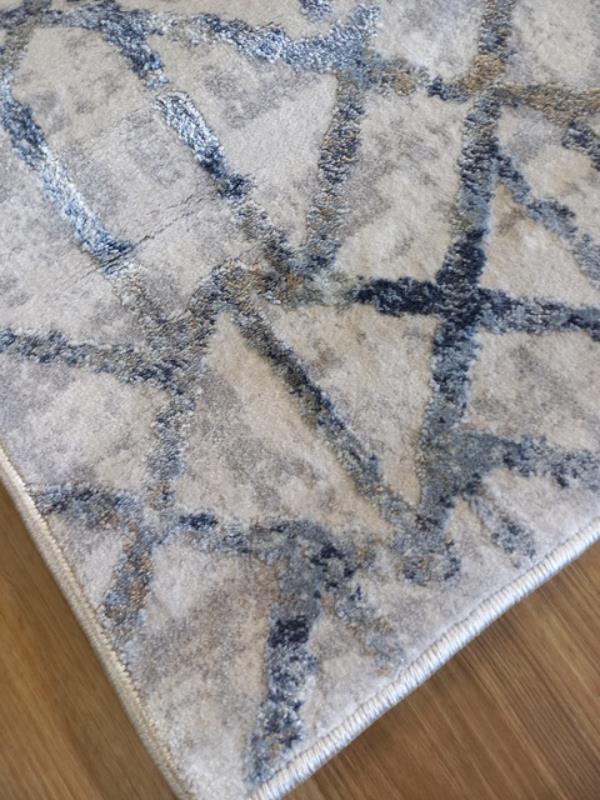 Super Soft Feel Fibers Mesh Worn Lines Raj Cream Blue 10mm Thick Abstract Floor Area Rugs
