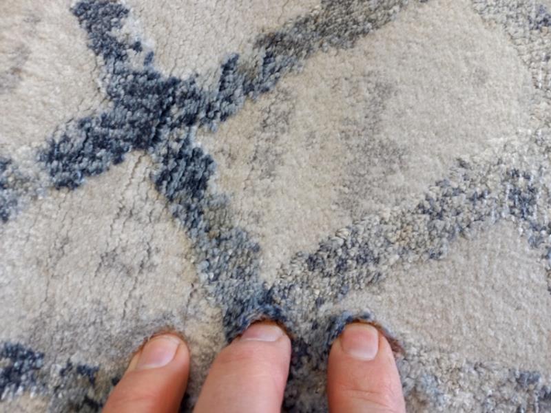 Super Soft Feel Fibers Mesh Worn Lines Raj Cream Blue 10mm Thick Abstract Floor Area Rugs