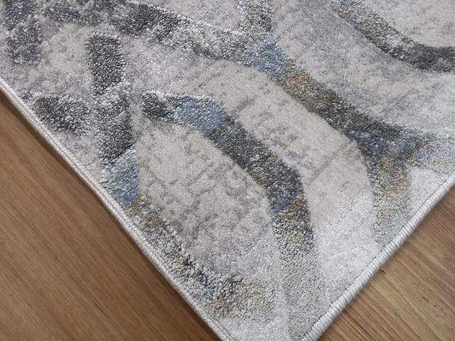 Super Soft Feel Fibers Links Raj Silver Green Blue 10mm Thick Abstract Floor Area Rugs