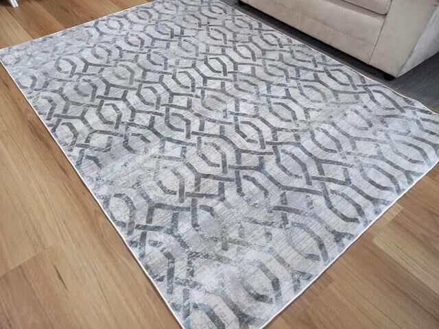 Super Soft Feel Fibers Links Raj Silver Green Blue 10mm Thick Abstract Floor Area Rugs