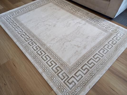 Super Soft Feel Fibers Cream Greek Key Delight 9mm Thick Floor Area Rugs