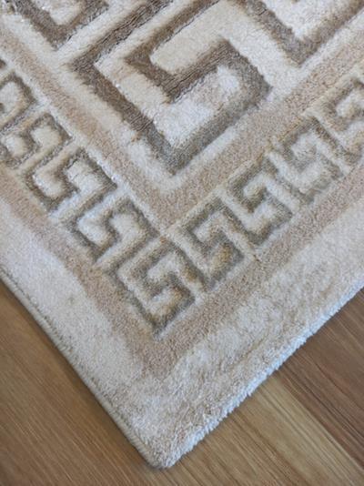 Super Soft Feel Fibers Cream Greek Key Delight 9mm Thick Floor Area Rugs