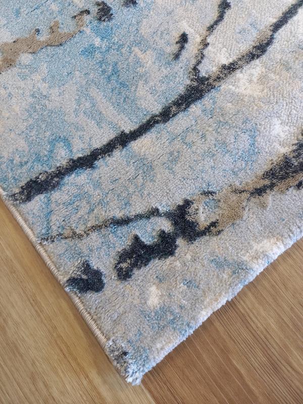 Super Soft Feel Fibers Marble Blue Black Delight 9mm Thick Abstract Floor Area Rugs