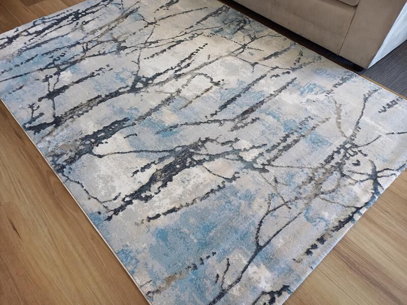 Super Soft Feel Fibers Marble Blue Black Delight 9mm Thick Abstract Floor Area Rugs