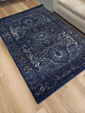 Persian Wash Design Floor Area Rugs & Runner Chorus Navy Medallions Soft Feel