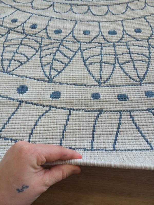 Washable & Reversible Outdoor Patio Floor Circles Terrazzo Mosiac White/Ocean