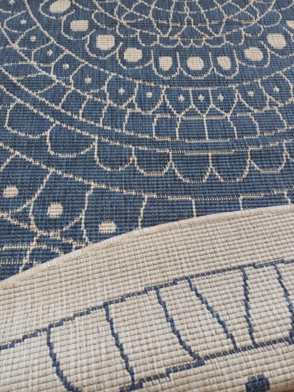 Washable & Reversible Outdoor Patio Floor Circles Terrazzo Mosiac White/Ocean