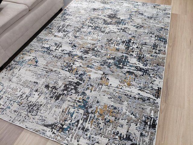Super Soft Feel Fibers Worn Look Vienna Grey Blue 9mm Thick Abstract Floor Area Rugs